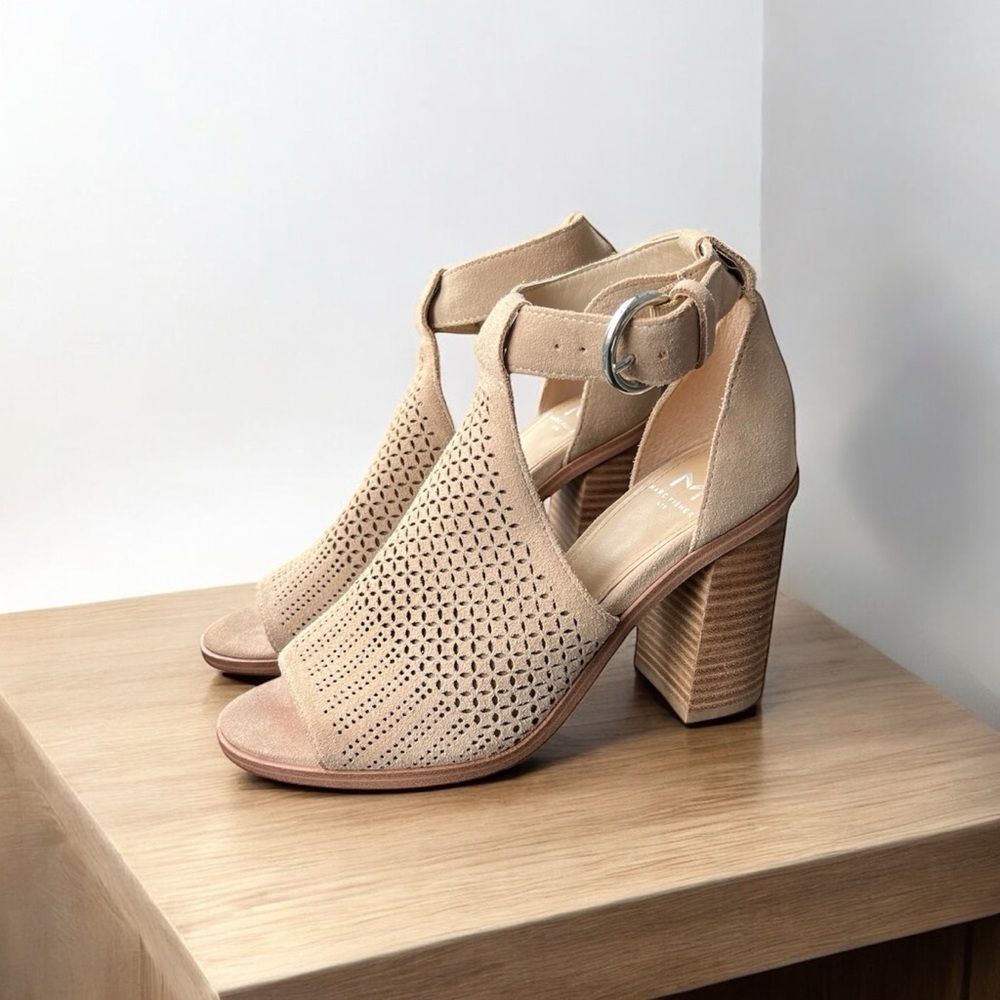 Marc Fisher LTD Vixen Cutout Suede Block Heel Sandals 6.5 Boho Peep Toe